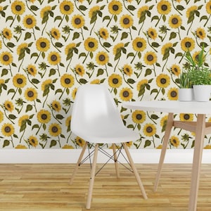 Papel de Parede Autoadesivo com Girassóis - Jardim de Flores Silvestres em Flor na Primavera - Decoração de Parede Removível - Girassol Grande por angelastevens