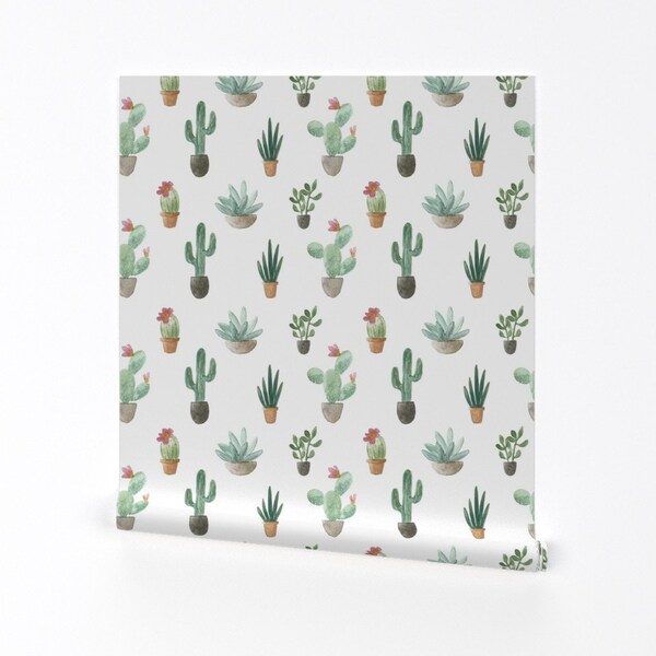 Watercolor Cactus Wallpaper Roll - Potted Cacti By Bluebirdcoop -Cactus Custom Printed Removable Self Adhesive Wallpaper Roll by Spoonflower