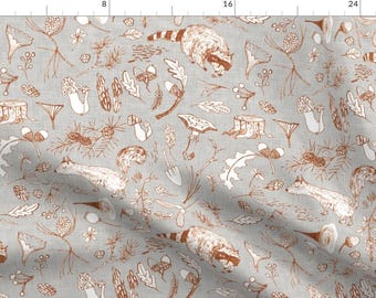 Raccoon Fabric - Forest Critters (Sienna) By Nouveau Bohemian - Woodland Gray Brown Trees Raccoon Cotton Fabric By The Yard With Spoonflower