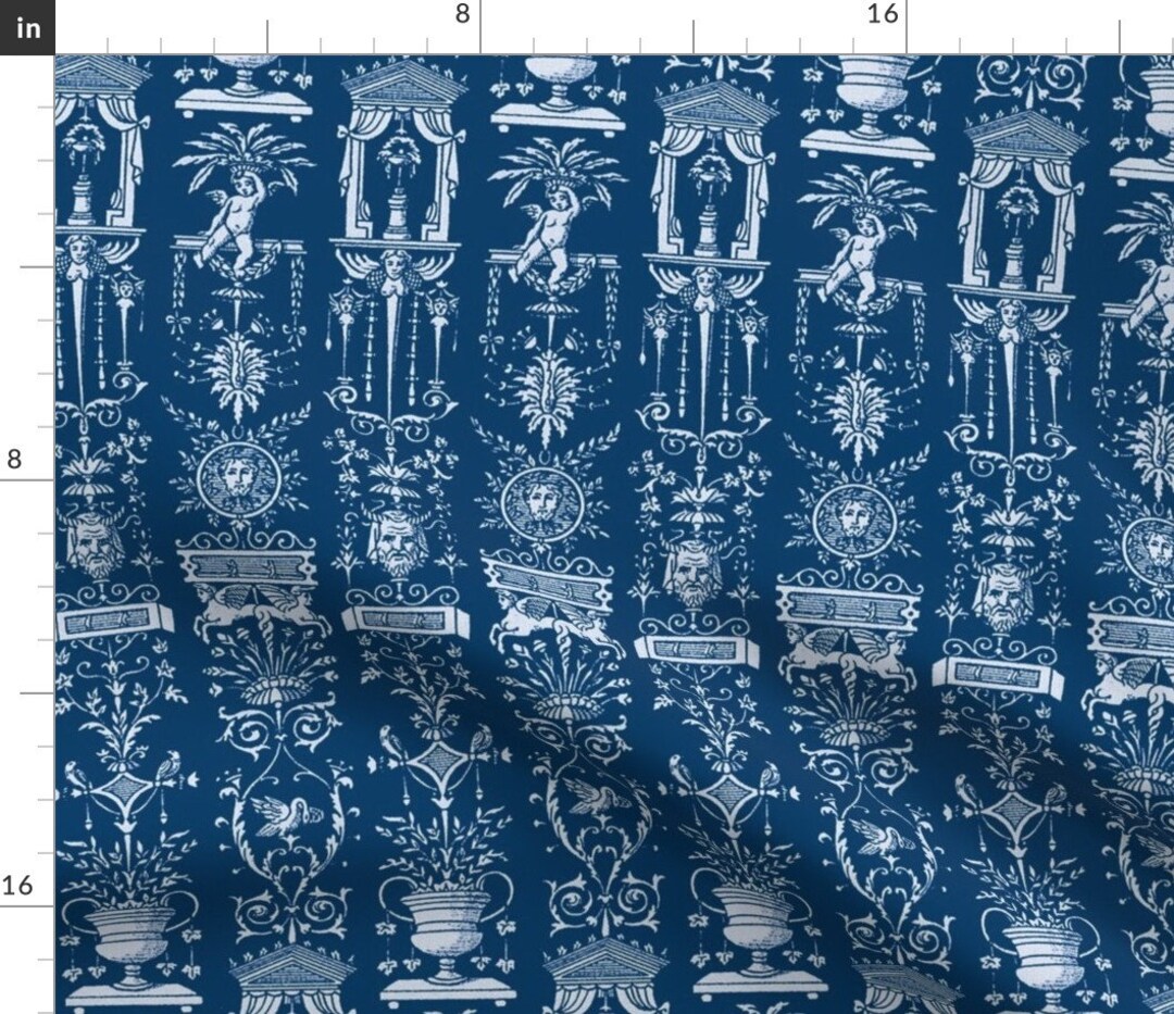Greek Blue Trellis Buildings Fabric Greek Trellis Blue by