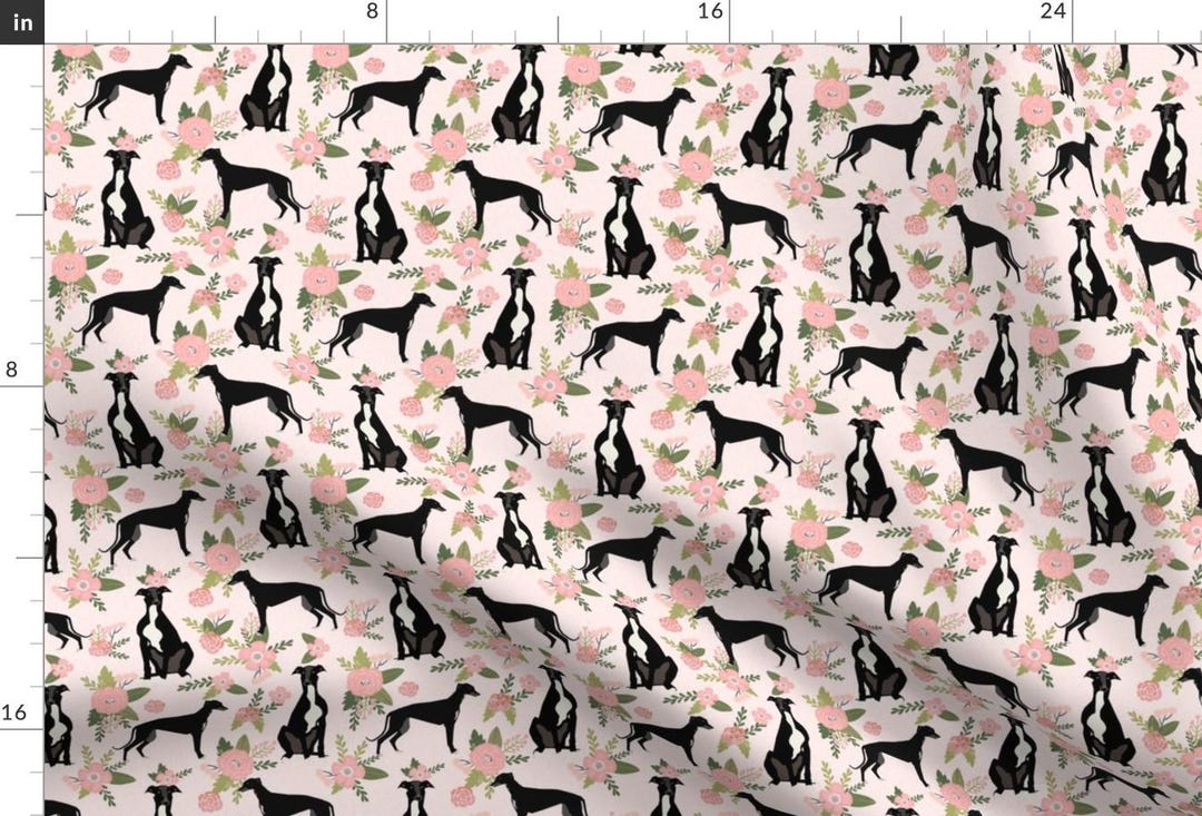 Greyhound Fabric - Greyhound Black Pet Quilt Floral Coordinate Nursery ...