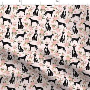 Greyhound Fabric - Greyhound Black Pet Quilt Floral Coordinate Nursery By Petfriendly - Greyhound Cotton Fabric By The Yard With Spoonflower
