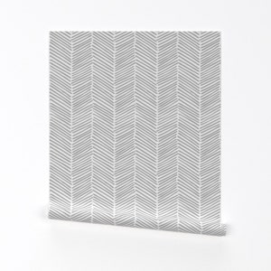 Chevron Wallpaper Freeform Arrows Large in Gray/White by Domesticate Spoonflower Custom Printed Removable Self Adhesive Wallpaper Roll image 1