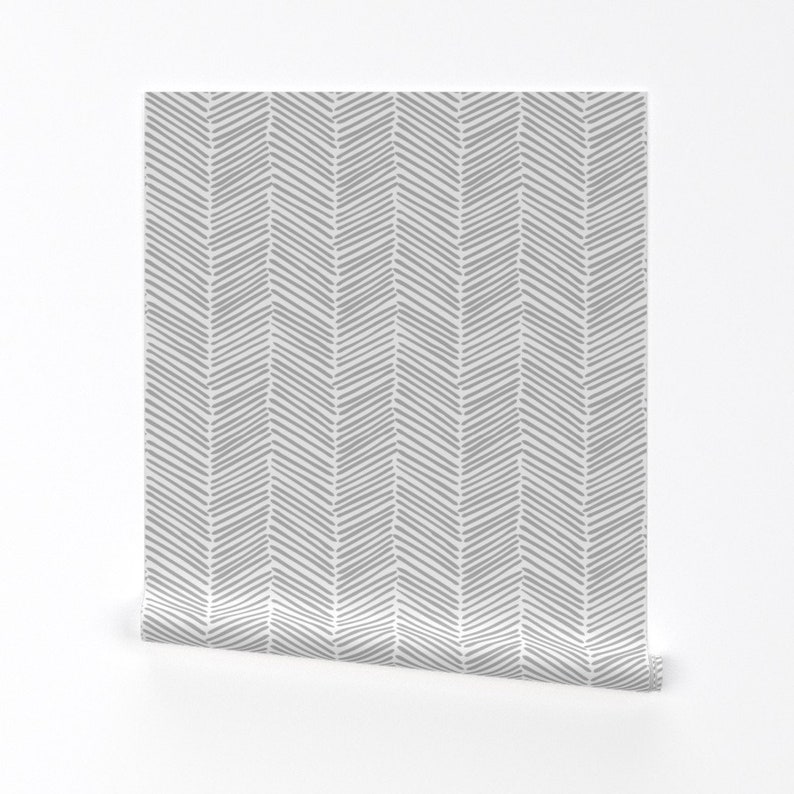 Chevron Wallpaper Freeform Arrows Large in Gray/White by Domesticate Spoonflower Custom Printed Removable Self Adhesive Wallpaper Roll image 1