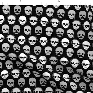 Skull Fabric - Hipster Skulls Pattern By Jannasalak - Skull Halloween Mustache Glasses Monocle Cotton Fabric By The Yard With Spoonflower