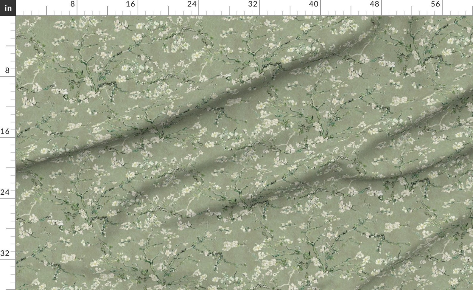 Sage Green Cotton Fabric by the Yard Floral Checkerboard Etsy