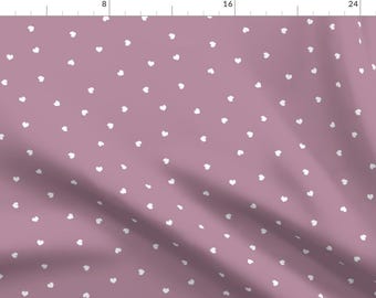 Heart Fabric - Mini Hearts Valentines Mauve By Charlottewinter - Ditsy Print Tiny White Heart Cotton Fabric by the Yard with Spoonflower