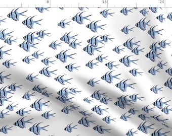 Coral Reef Blue Fabric - Banggai Cardinalfish Galore (White) By Helenpdesigns - Coral Reef Cotton Fabric By The Yard With Spoonflower