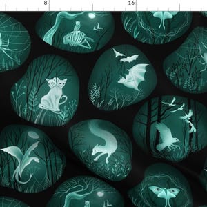 Phantasmagoriadc Fabric - Dark Night Of Horror By Unalome Designs - Blue Nightmares Dragon Cat Cotton Fabric By The Yard With Spoonflower