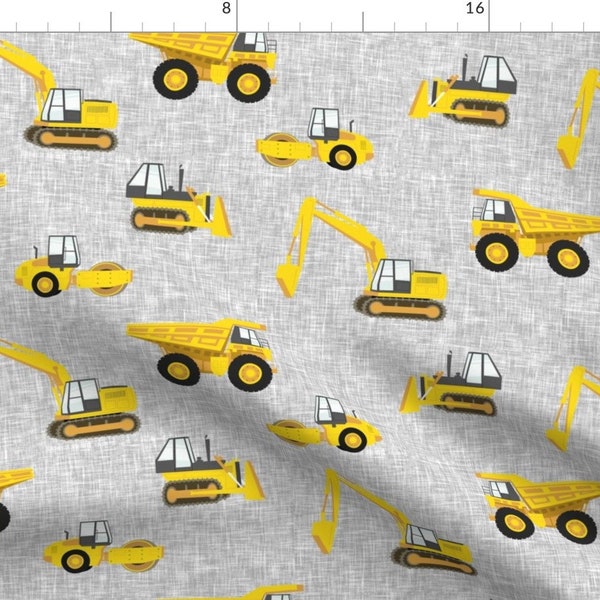 Construction Trucks Fabric - Construction Trucks By Littlearrowdesign - Yellow Gray Kid's Boys Cotton Fabric By The Yard With Spoonflower