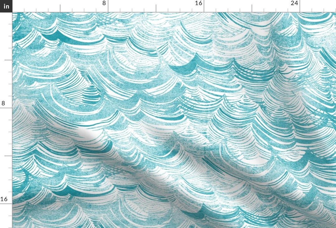 Ocean Waves Fabric - Wild Ocean (aqua) by Nouveau Bohemian - Nautical ...
