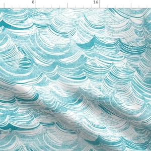Ocean Waves Fabric - Wild Ocean (Aqua) By Nouveau Bohemian - Nautical Aqua White Waves Ocean Sea Cotton Fabric By The Yard With Spoonflower