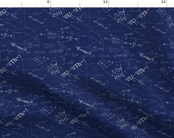 Geek Fabric - Equations (Navy) By Studiofibonacci - Geek Equations Mathematics Navy Blue White Cotton Fabric By The Yard With Spoonflower