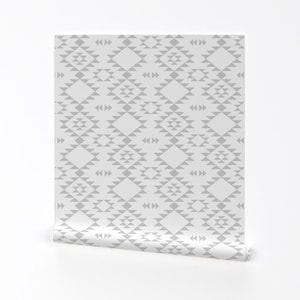 Navajo Wallpaper - Navajo - Gray By Kimsa - Navajo Aztec Gray White Custom Printed Removable Self Adhesive Wallpaper Roll by Spoonflower