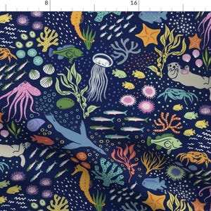 Sea Life Fabric - My Pacific Ocean by thatpolymath_shellym - Blue Under The Sea Coastal Marine Ocean Fabric by the Yard by Spoonflower