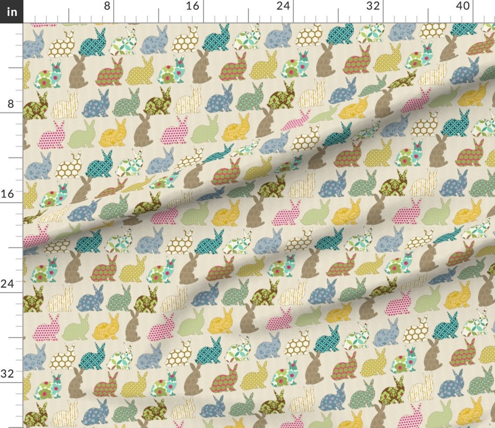 Woodland Rabbit Fabric Year of the Colorful Rabbit by Etsy