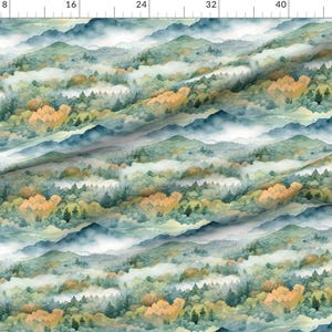 Mountain Landscape Fabric - Smokey Mountains by cozycharmco - Watercolor Nature Smoky Mountains Trees Fall Fabric by the Yard by Spoonflower image 2