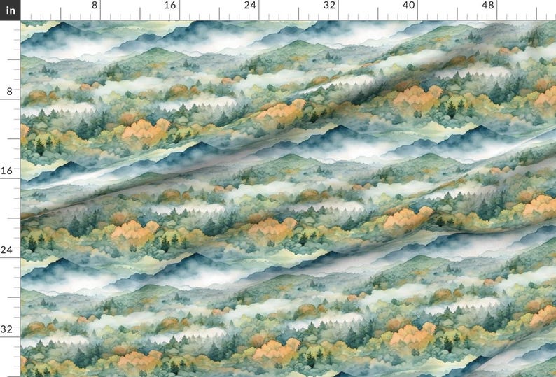 Mountain Landscape Fabric - Smokey Mountains by cozycharmco - Watercolor Nature Smoky Mountains Trees Fall Fabric by the Yard by Spoonflower image 2