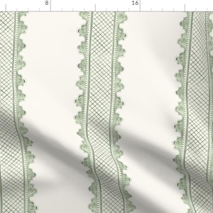 Sage Green Stripe Fabric - Clarabelle Soft Green by danika_herrick - Traditional Classic Trompe Loiel Fabric by the Yard by Spoonflower