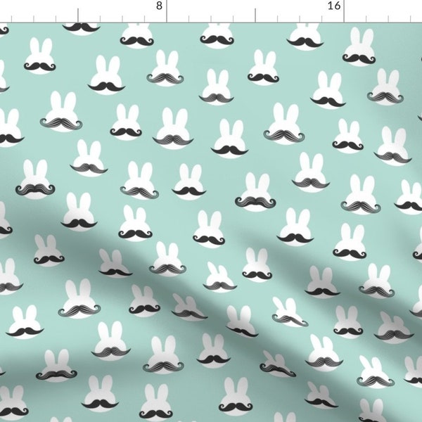 Mustache Bunny Fabric - Mr. Bunny Dark Mint Mustache Rabbits Easter Fabric By Littlearrowdesign - Cotton Fabric by the Yard with Spoonflower