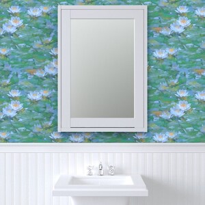 Impressionist Wallpaper Misty Victorian Lotus by yogiyarntailandme Lily Pad Removable Peel and Stick Wallpaper by Spoonflower image 8