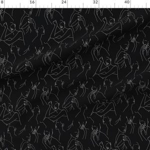 Modern Female Fabric - Hanna Black by onesweetorange - Minimalist Feminine Portrait Line Art Black White Fabric by the Yard by Spoonflower image 2