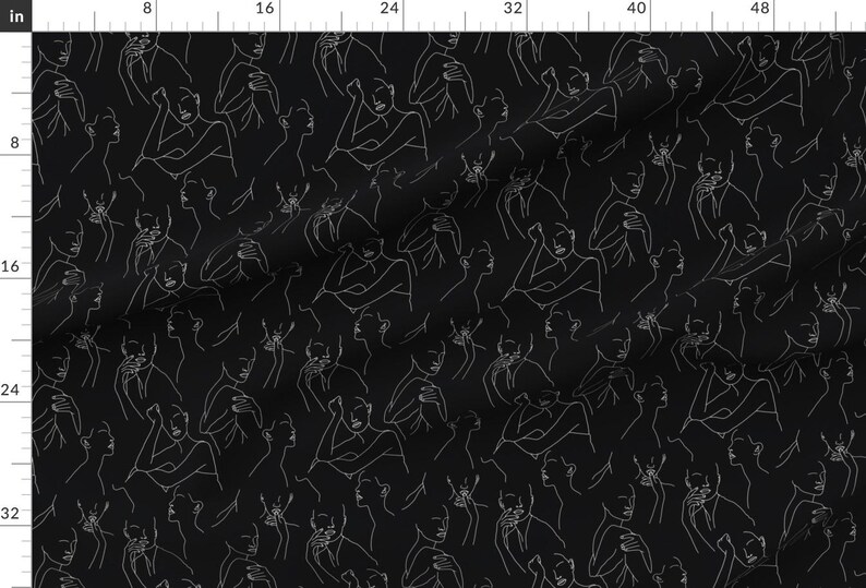 Modern Female Fabric - Hanna Black by onesweetorange - Minimalist Feminine Portrait Line Art Black White Fabric by the Yard by Spoonflower image 2