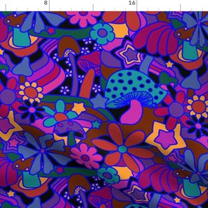 Psychedelic Fabric - 70&#39;S Psychedelic Garden In Jeweltone By Elliottdesignfactory - Psychedelic Cotton Fabric By The Yard With Spoonflower