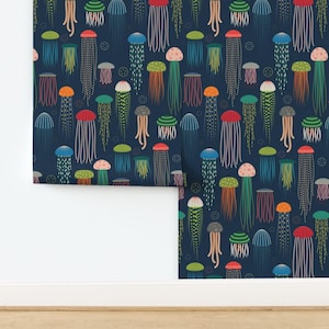 Jellyfish Peel and Stick Wallpaper - Nautical Underwater Sea Life Ocean Animals - Removable Wall Decor Art - Just Jellies by katerhees image 4