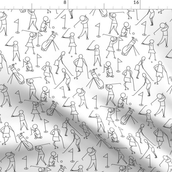 Golf Fabric - Stick Figure Golf Black And White By Pamelachi - Monochrome Golfing Sport Cotton Fabric By The Yard With Spoonflower