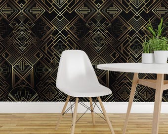Art Deco Peel and Stick Wallpaper - Vintage Retro Geometric Art Deco 1920s - Removable Wall Decor Art - The Brilliant Bizby  by diseminger