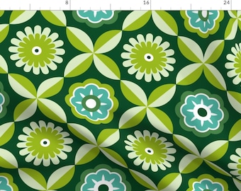 Floral Fabric - Green Retro Flowers by pakanta_handmade - Flowers Retro Mid Century Modern Mcm 70s 60s  Fabric by the Yard by Spoonflower