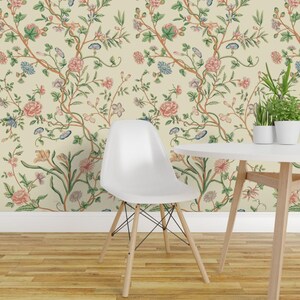Antique Flower Peel and Stick Wallpaper - Floral Vines Tree Of Life - Removable Wall Decor Art - Tree Of Life Chintz by peacoquettedesigns