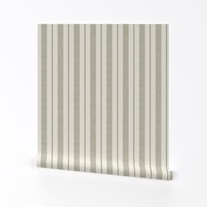 Ticking Stripes Removable Peel and Stick Wallpaper - Classic Striped - Wall Art Wall Decor - Dark Sage On Cream by littlearrowdecor