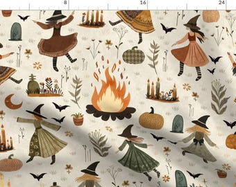Witches Fabric - Coven Party by the_mirwo_forest - Dancing Whimsical Bohemian Cottagecore Fun Novelty Fall Fabric by the Yard by Spoonflower