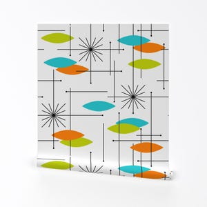 Atomic Orbs Mid Century Modern - Orbs #2 (Large) By Tonyanewton - Mod Custom Printed Removable Self Adhesive Wallpaper Roll by Spoonflower