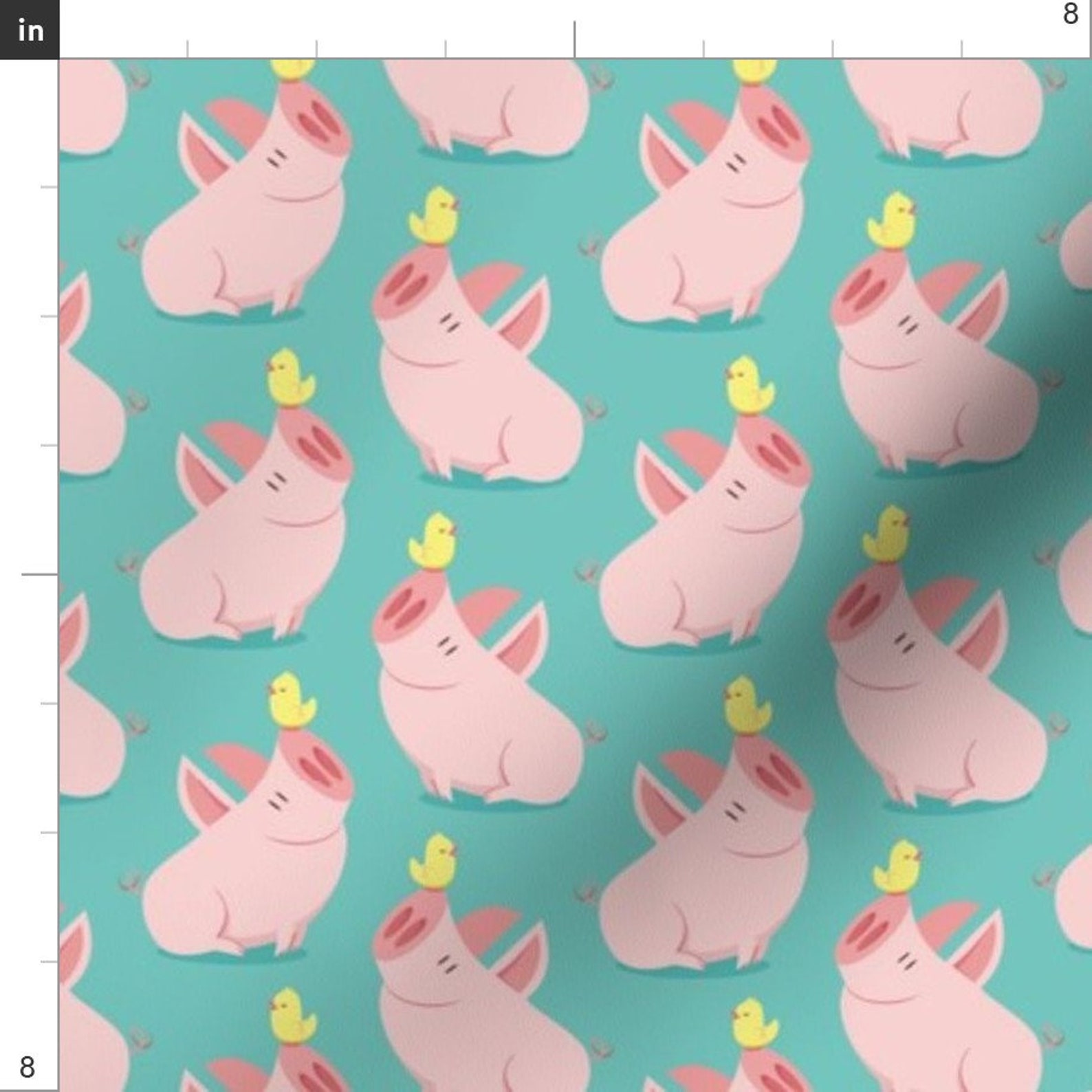 Pink Pig Fabric Smaller Scale Big Pig and Little Bird by Etsy