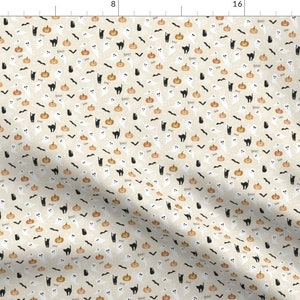 Halloween Fabric - Boo Ghosts And Pumpkins By Erin Kendal - Neutral Beige White Cute October Boo Cotton Fabric By The Yard With Spoonflower