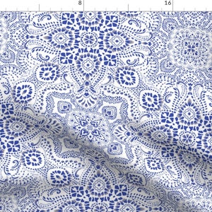 Black Paisley Lace Pattern on White Printed Spandex Fabric | Blue Moon Fabrics