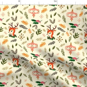 Vintage Christmas Fabric - Vintage Christmas by ginamayes - Vintage Leaves Christmas Reindeer Retro Holly Fabric by the Yard by Spoonflower