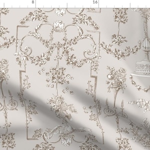 Toile Beige Floral Vintage Fabric - Pompadour Toile Belgian Linen 2 By Lilyoake - Toile Cotton Fabric By The Yard With Spoonflower