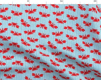 Cute Red Crab Fabric - Cute Crabs by littlearrowdesign - Nautical Summer Blue White Stripe Coastal Fabric by the Yard by Spoonflower