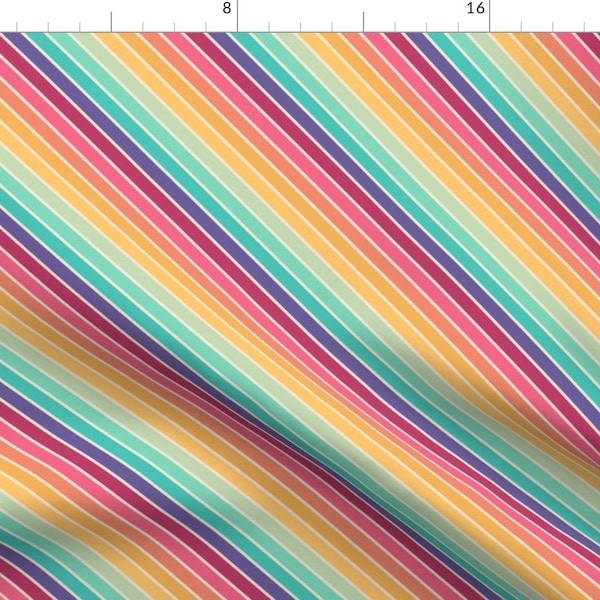 Retro Rainbow Stripes Fabric - Rainbow Stripes By Roofdog Designs - Muted Pastel Rainbow Stripe Cotton Fabric By The Yard With Spoonflower