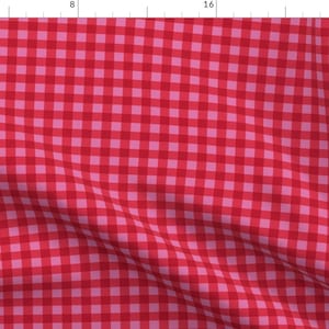 Red And Pink Check Fabric - Valentine&#39;s Day Gingham by yara_dutra - Bright Plaid Vibrant Colorful Lovecore Fabric by the Yard by Spoonflower