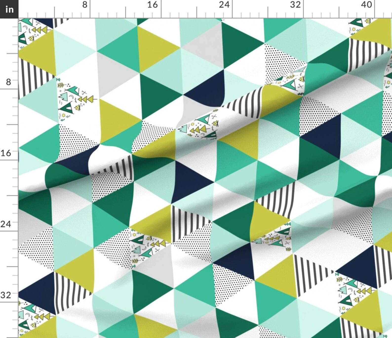 Green Geometric Fabric Adventure Triangles Rotated By Etsy