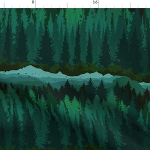 Forest Scenery Fabric - Pnw Mountain Landscape In Emerald Green By Yesterdaycollection - Forest Cotton Fabric By The Yard With Spoonflower