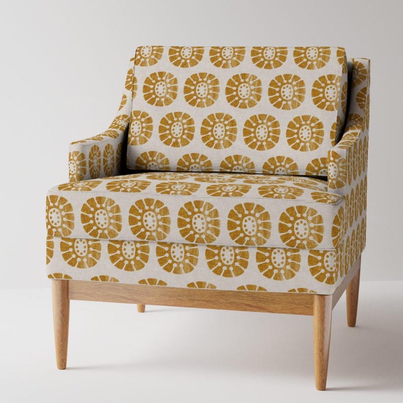 Boho Golden Floral Upholstery Fabric- Boho Bloom by littlearrowdecor - Modern Farmhouse Mustard Gold Fabric By The Yard With Spoonflower image 5