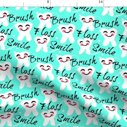Tooth Fabric Brush Floss Smile Dental Retro by Franbail Etsy