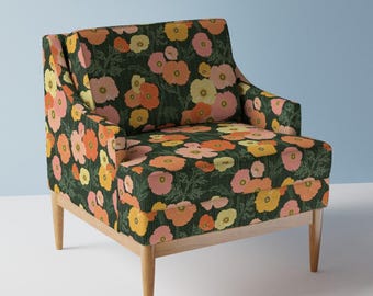 California Poppy Upholstery Fabric- Poppy Field by devondesignco - Orange Pink Green Colorful   Fabric By The Yard With Spoonflower