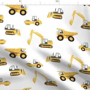 Construction Fabric - (Large) Construction Trucks White By Littlearrowdesign - Construction Truck Cotton Fabric By The Yard With Spoonflower